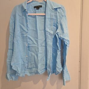Ralph Lauren Black Label Sky Blue Linen Blend Button Down Top
